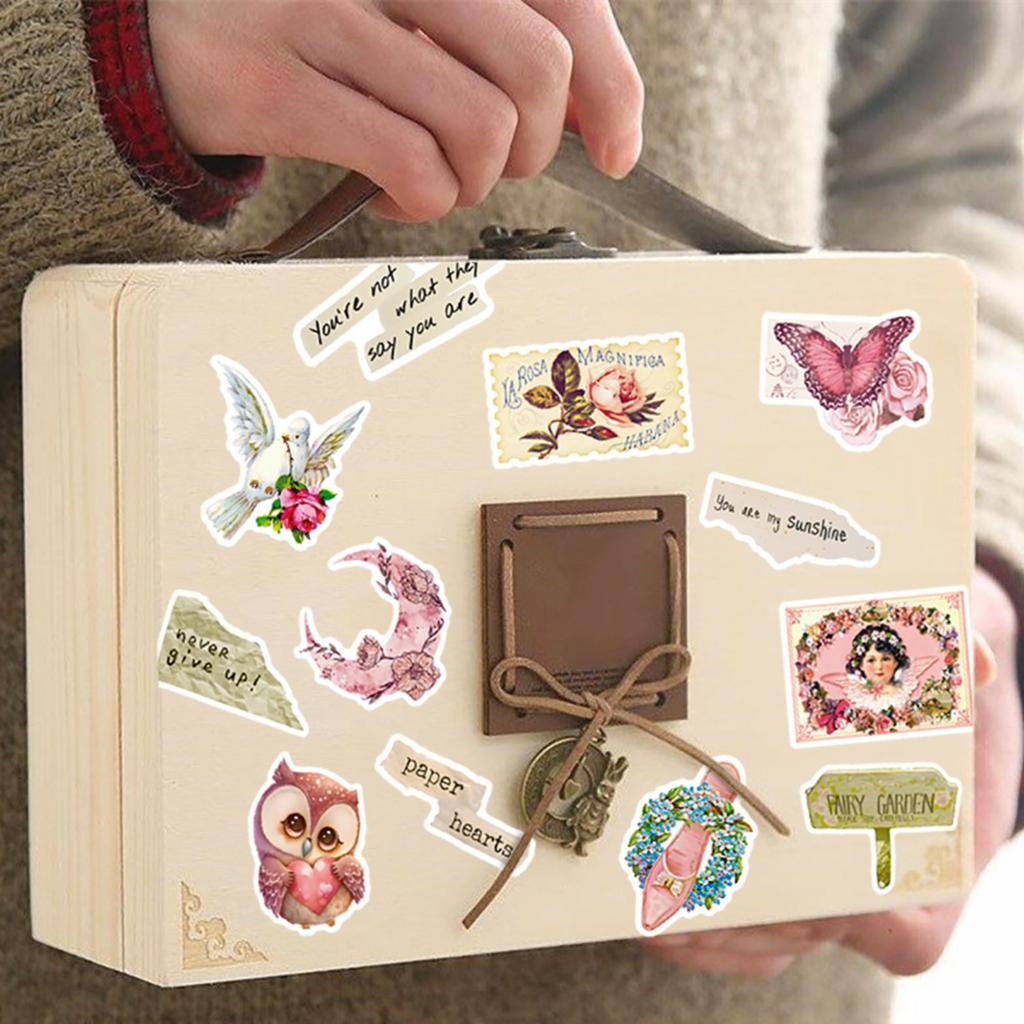 10/25/50pcs Pink Retro Paper Pieces Stickers Graffiti for DIY Scrapbooking Phone Laptop Guitar Travel Luggage Helmet Stationery