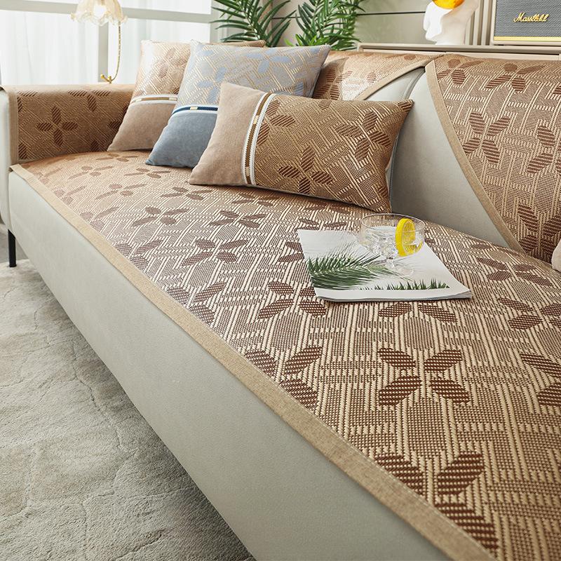 Poduszka na sofę Summer Ice Silk Rattan Mata siedzisko poduszka na lato antypoślizgowa cztery pory roku uniwersalny prosty pokrowiec na sofę