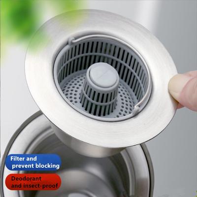 Press Design ABS Kitchen Sink Filter 304 Stainless Steel Basket Strainer Food Slag Drainer Sink Water Stopper New Gadgets