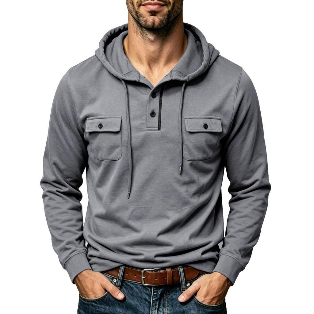 Men's Long Sleeve Hoodie with Multiple Pockets and Hood for Outdoor Activities