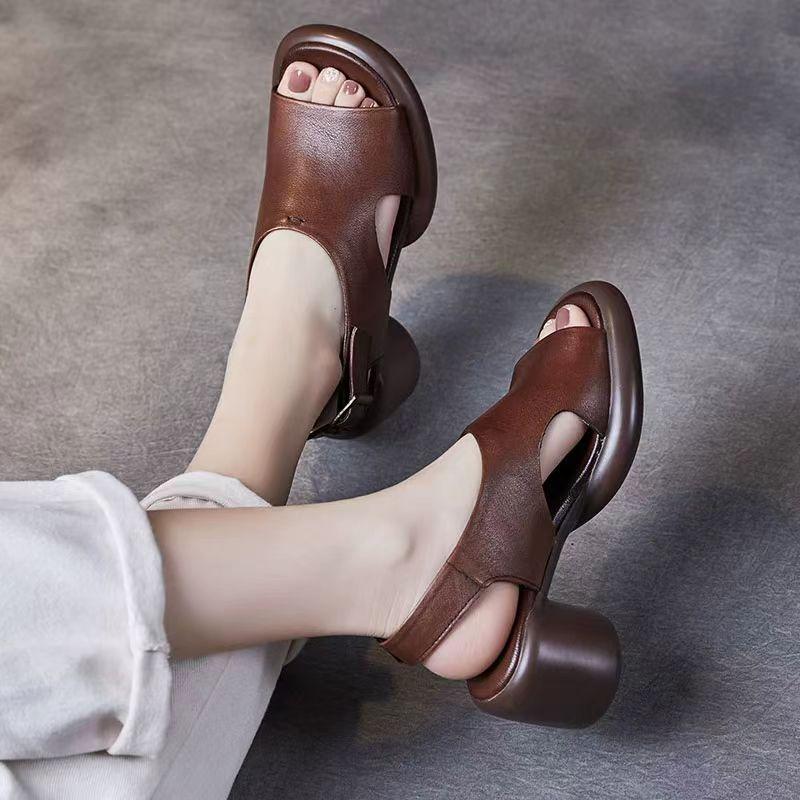 Retro ležérní dámské sandály s tlustým dnem