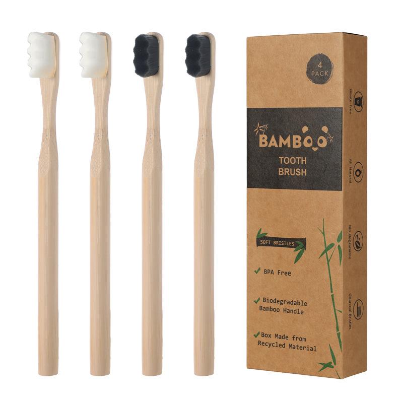 4Pcs Bamboo Toothbrush Biodegradable20,000 High Bristle Count Toothbrush - Micro-Nano Extra Soft Bristles for Sensitive Teeth