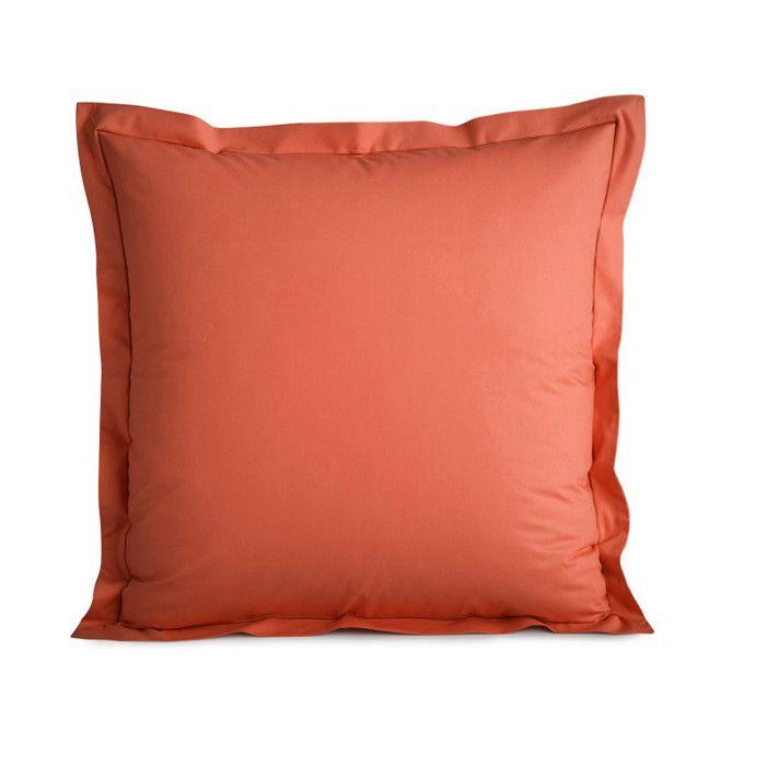 Taie d'oreiller percale de coton peigné "Julian" toutes dimensions Coton Pur - Julian Terracotta - 65 x 65 cm volant plat piqué