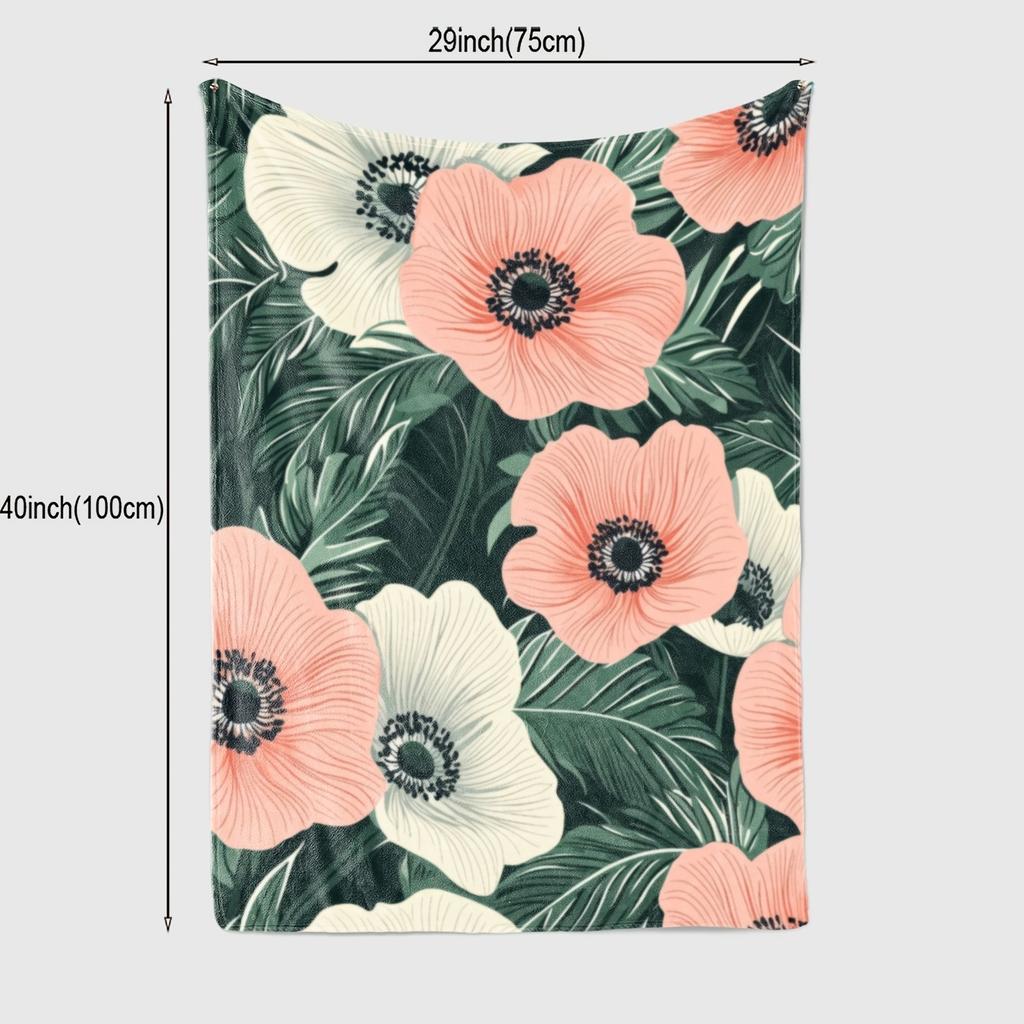 1pc, Contemporary Floral Print Flannel Fleece Throw Blanket, 100% Polyester, Tear Resistant, All Seasons, Digital Print, 200-250