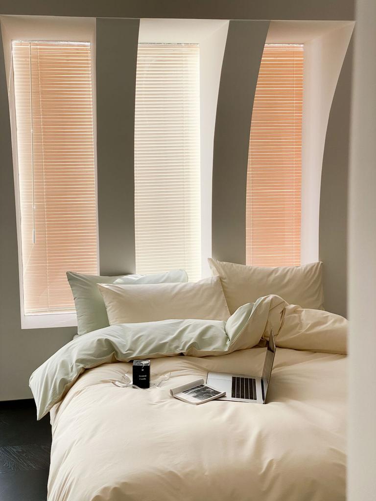 Conjunto de quatro peças de algodão puro lavado, estilo nórdico, cor sólida, duas peças, lençol de cama de algodão puro, capa de edredom, conjunto simples de três peças, capa de edredom