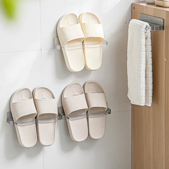 Waterproof Transparent Strong Load Bearing Space-saving Slippers Rack Wall Mounted Punch-free Drain Shoes Shelf Washroom Supplies