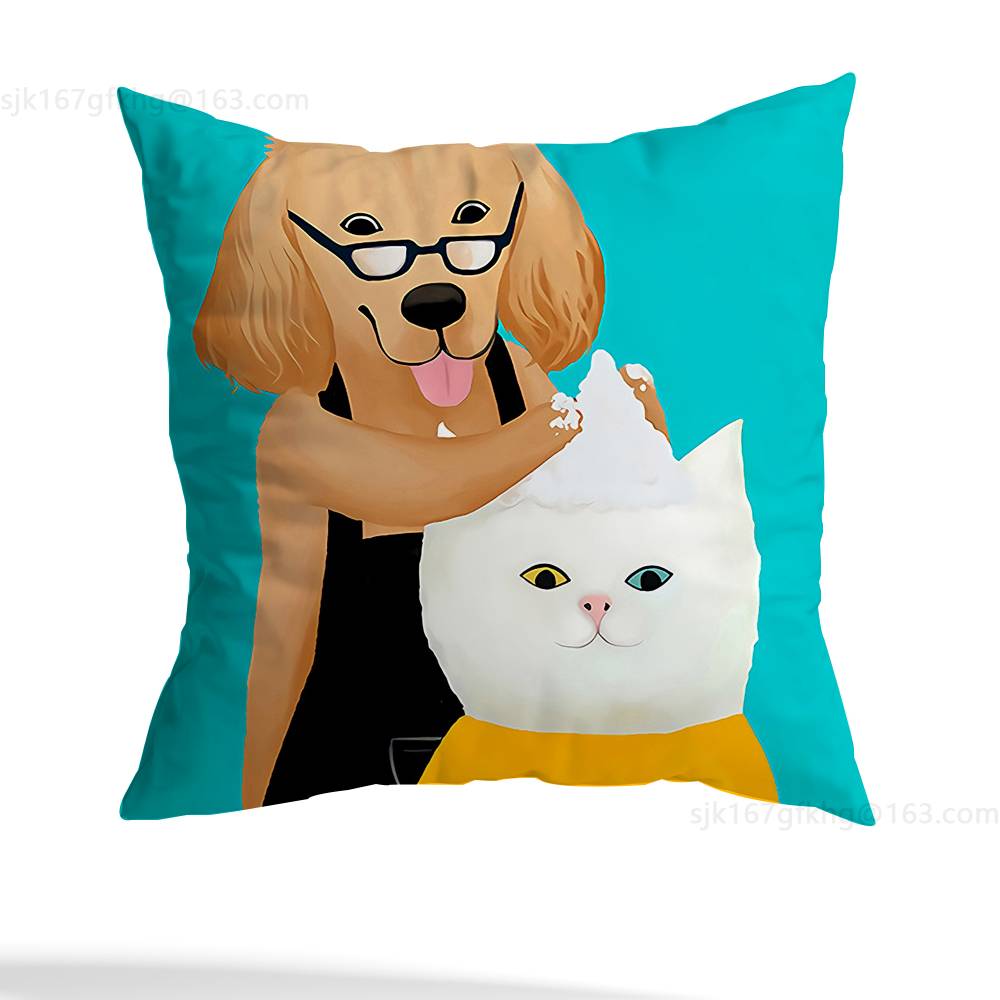 Funny Barber Dog Cute Pillow Case Square Double-Sided Printing Short Plush Sofa Cushion Cover Bedroom Bedside Pillow