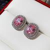 Silver Needle Stud Earrings for Women Bridal Wedding Pink Cubic Zirconia Round Engagement Earring Brincos with Stamp