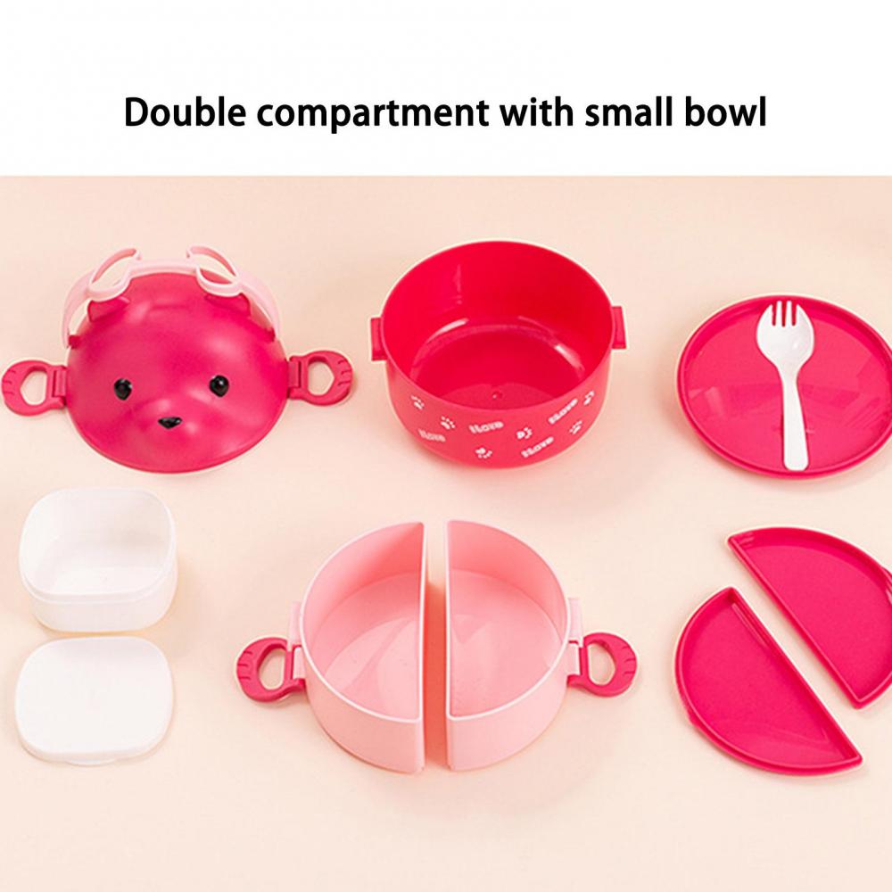 Stackable Bento Box Cartoon Eyeglass Bear Bento Box for Kids 1600ml Double Layer Lunch Box with Spoon Microwave Refrigerator Safe