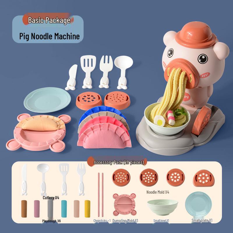 Street Stall Playhouse: Pig Noodles, Ice Cream Machine, Educational Polymer Clay, Ring Toss Play-Doh Toy.