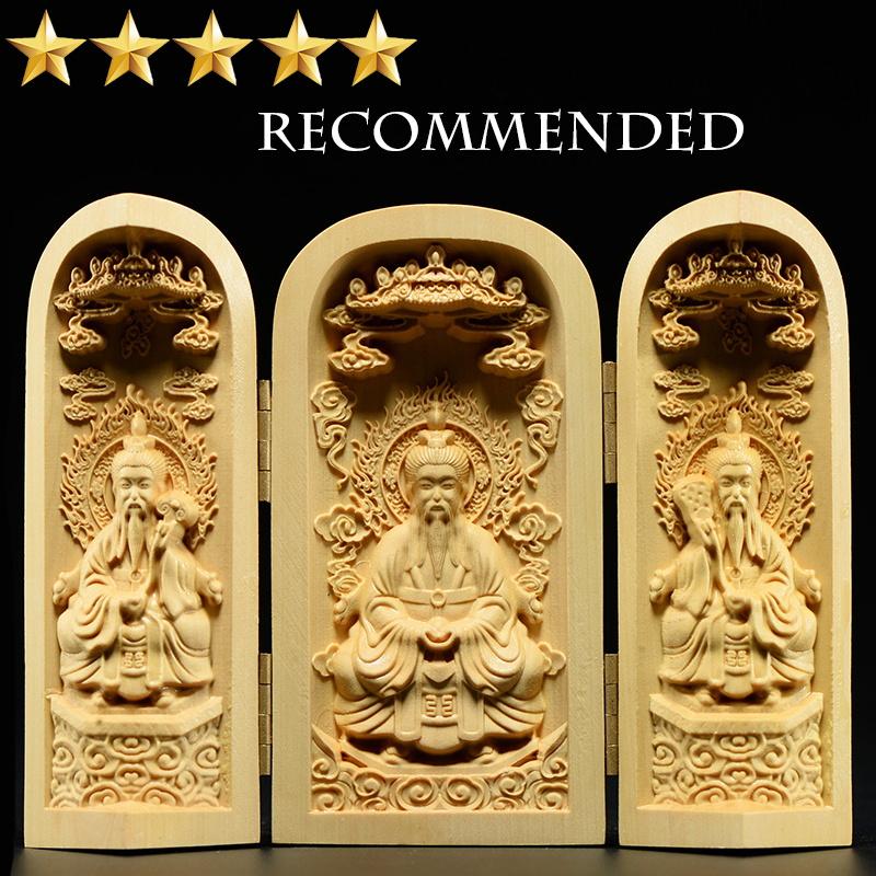 Dřevořezba Bůh bohatství Guanyin sochy a figurka Skládací přenosný Domov Místnost Kancelář Bohatství Štěstí Feng Shui Dekor