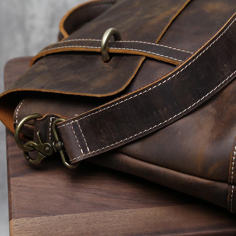 Men's Retro Genuine Leather Crossbody Messenger Bag - Handmade Crazy Horse Cowhide Briefcase
