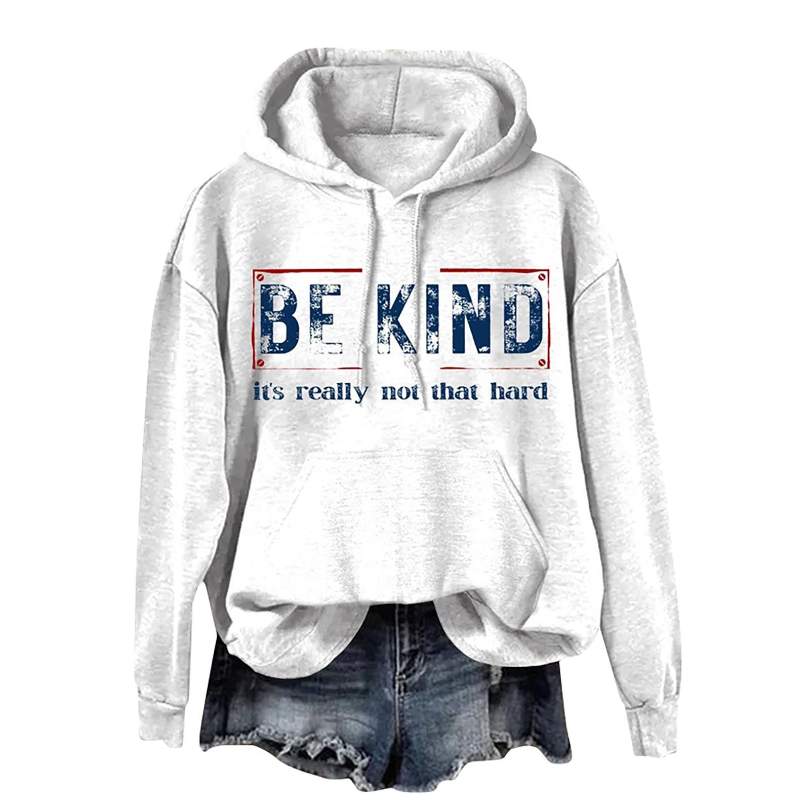 

Женские топы Толстовка с принтом Круглый вырез С капюшоном Повседневная XL белый