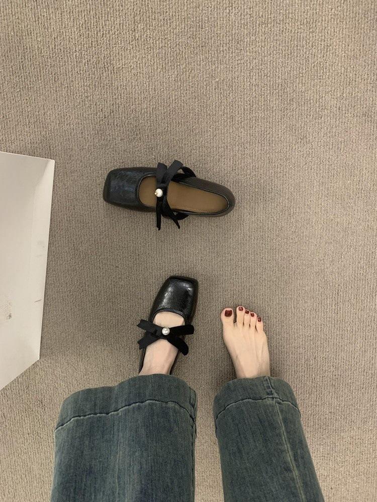 Bow strap inner heightening white Mary Jane shoes women's skirt gentle shoes ballet