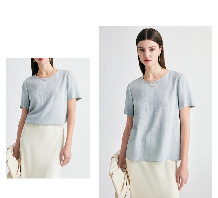 26 Spring/Summer Round Neck Fashionable Jacquard Loose and Comfortable Slim Mulberry Silk Shirt for Women