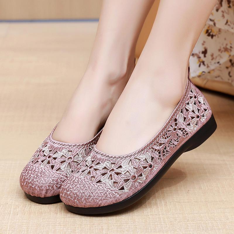 Shoes Summer One Foot Stirrup Cloth Shoes Women Flat Lazy Shoes Embroidery Shallow Mouth Breathable Women Sports Casual Shoes