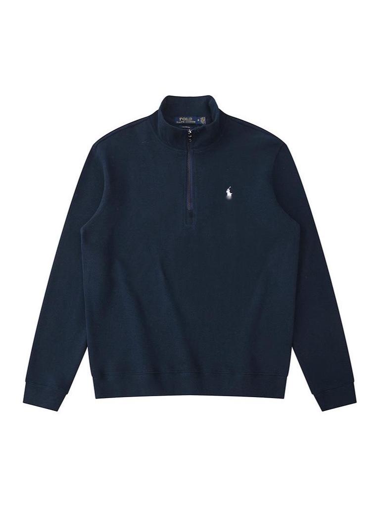 Men's Half-Zip Stand Collar Polo Hoodie with Small Horse Embroidery & Long Sleeves