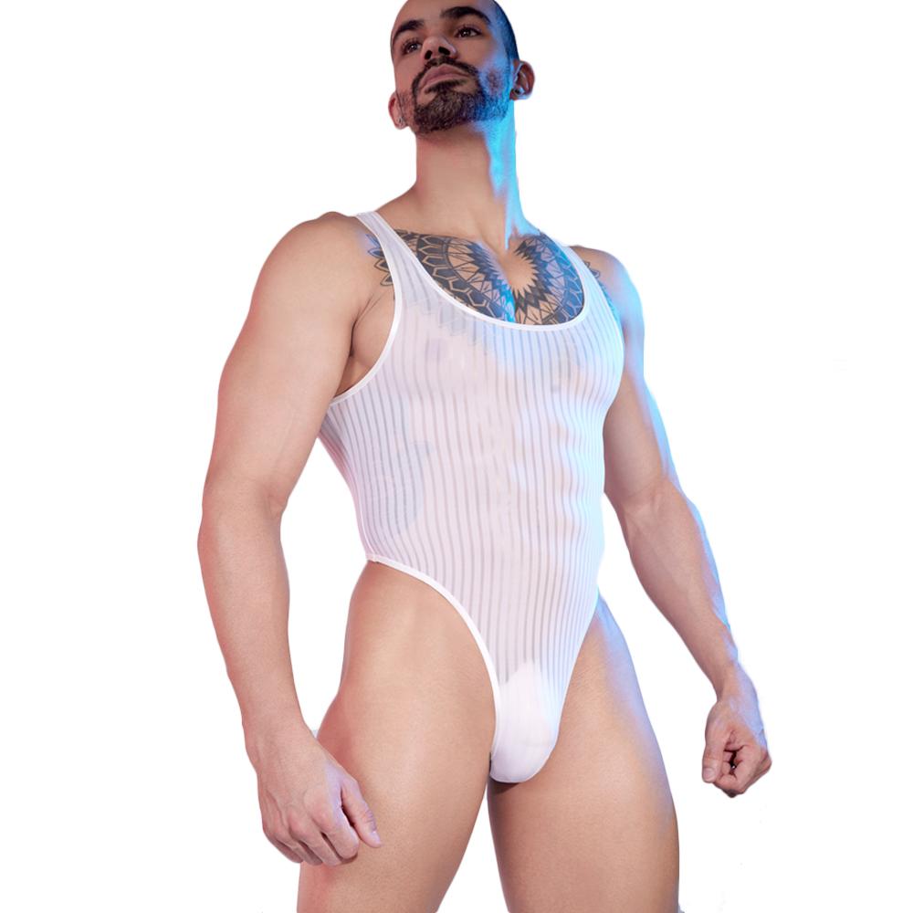 Sexy Herren Unisex Dienstmädchen Hoher Schnitt Bodysuit Streifen Vets Durchsichtig Durchsichtig Tanga Dienstmädchen Strumpfhose Elastisches Tanktop Yoga Leotard