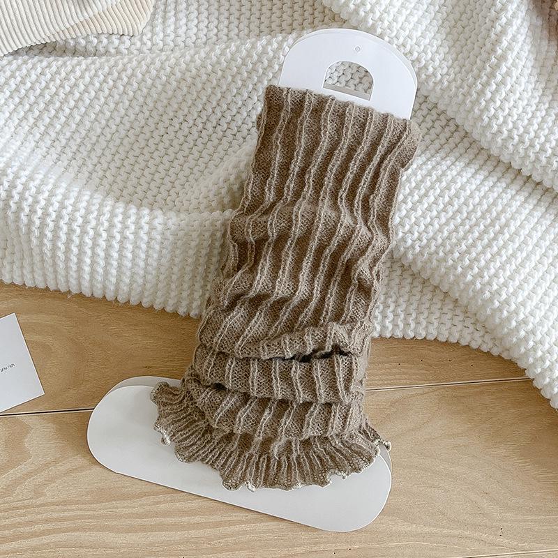 

Женские вязаные японские гетры до колена - Однотонные носки-скрутки для осени/зимы One Size какао