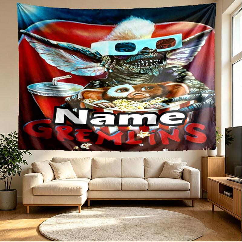 Custom Name Personalized Gizmo (Gremlins) Print Tapestry, Wall Art Decor, Bedroom, Dorm, Apartment, LivingRoom, Party Backdrop, Gift for Birthday