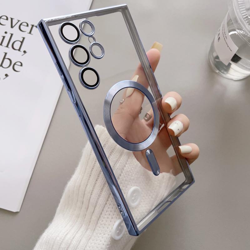 Plating Magnetic Case For Samsung Galaxy S24 S23 S22 S21 FE S2 Ultra Plus NOTE 10 20 A A3 Wireless Charging Cover