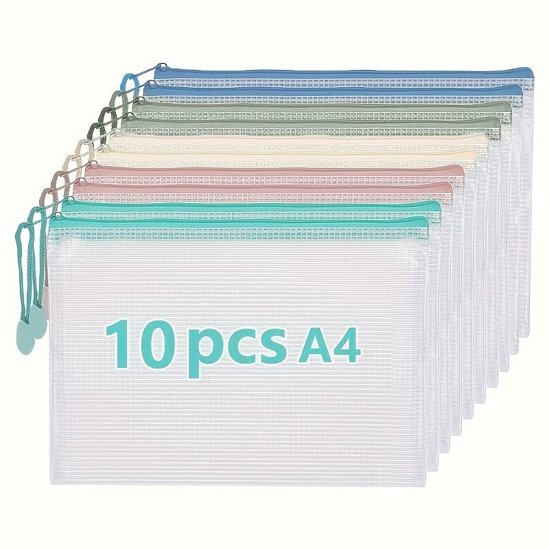 10pcs A4 Size Mesh Zipper Bags, Office Supplies, Paper Storage, Travel & Art Organizer, School and Office Folder