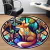 1pc Stained Glass Fox Office Round Area Rug, Indoor Mat Suitable ForOffice, Under Office Chairs Bedroom Living Room Home Decor, Room Deco  D049