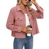 females  Cropped Corduroy coat Slim Fit Button Down Shirts coats Tops Trendy Long Sleeve Outwears With Pockets