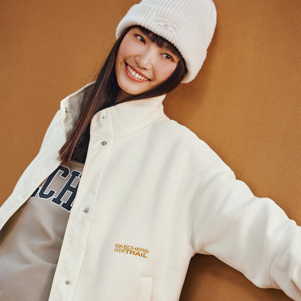 Skechers American Retro Fashion Comfortable Versatile Stand Collar Solid Color Small Logo Long Sleeve Jacket Women Jackets White L424W038-00NA