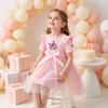 Mädchen Stern Tüllkleid, Rosa Schmetterling und Blumenprint, Süßes Prinzessinnen Partykleid mit Schleife, Kurzarm Sommerkleid für kleine Mädchen