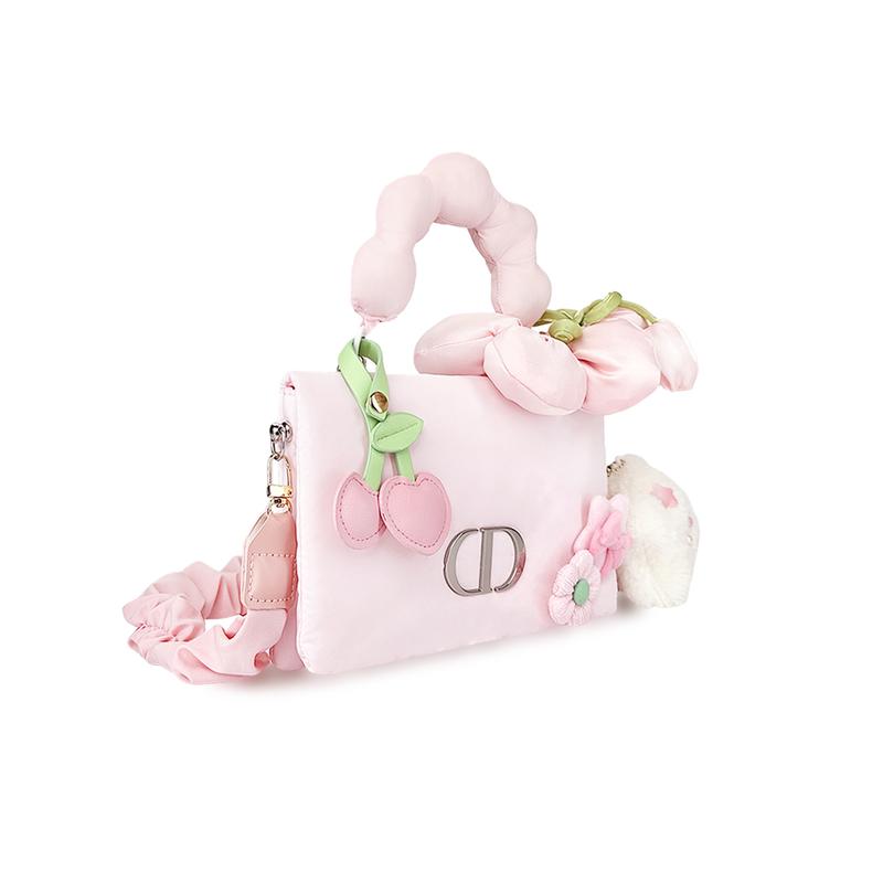 Dior Tasche [Personalisierte Kosmetiktasche] Leinwand Süßes Beeren-Bouquet Glitzer Katze Geschenk Süß und Frisch Niedlich Sanft Lässig Vielseitig Rosa Aufbewahrung Schulter