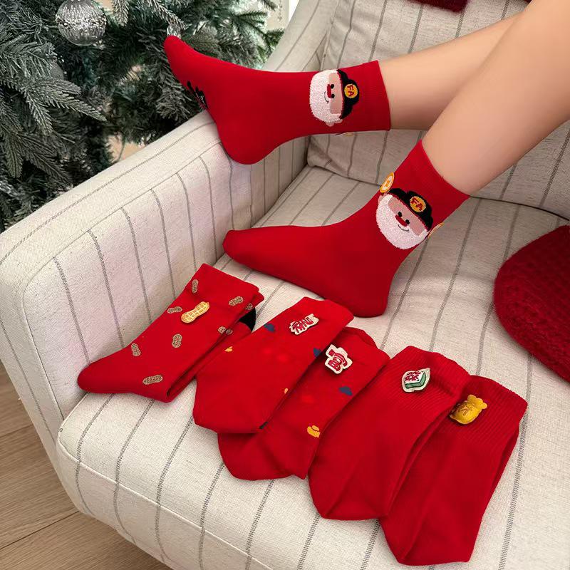 Women's Mid-Calf Cotton Socks - God of Wealth Design - Year of the Horse - Autumn/Winter - 2026 Christmas/New Year Edition