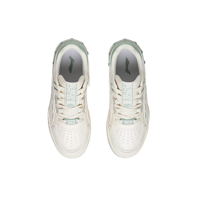 Li Ning Lightweight Abrasion Resistant Low top Skateboard Shoes Women's White Green AGCS248-3
