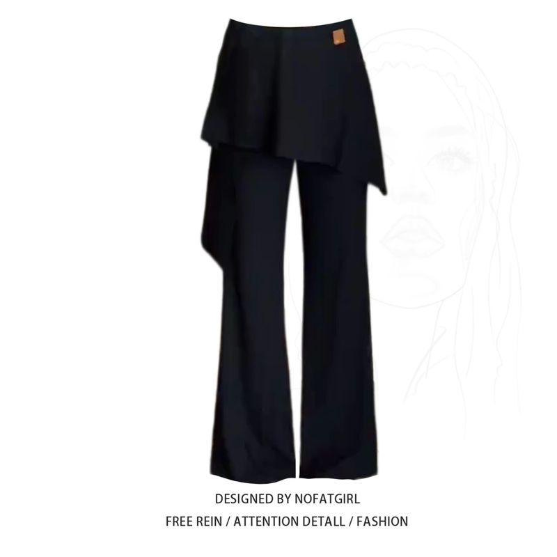 Plus-Size Elastic High-Waisted Flared Casual Pants for Women, Summer Loose Black Slimming Drapey Long Pants Pants M [Recommendation 40-50kg]
