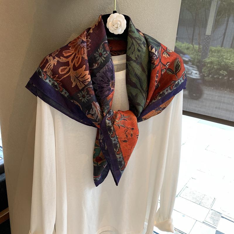 Herringbone pattern double-sided square scarf temperament sense outer fit elegant female versatile flow silk scarf breathable scarf square scarf