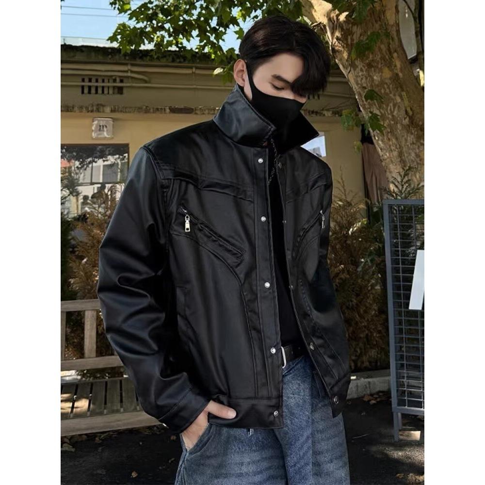 Autumn and winter niche deconstruction high sense ruffian handsome locomotive top jacket men's retro trendy brand PU leather jacket short jacket