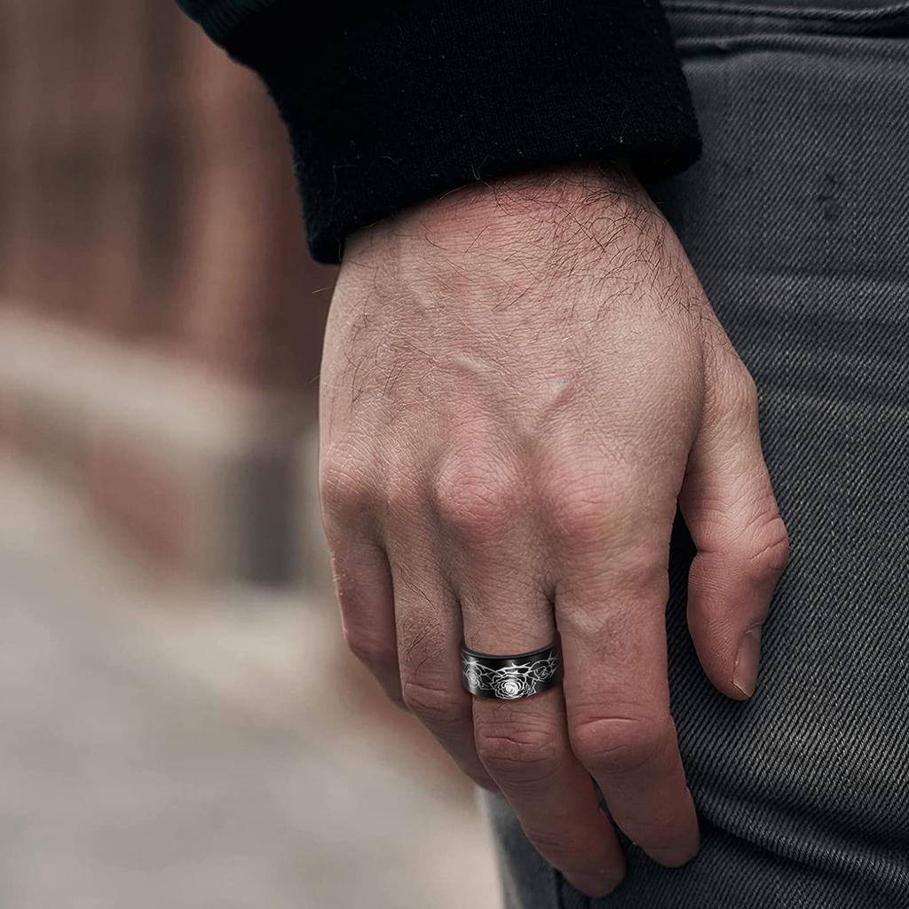 Halloween Rose Pattern Ring Cool Style 10mm Men's Ring