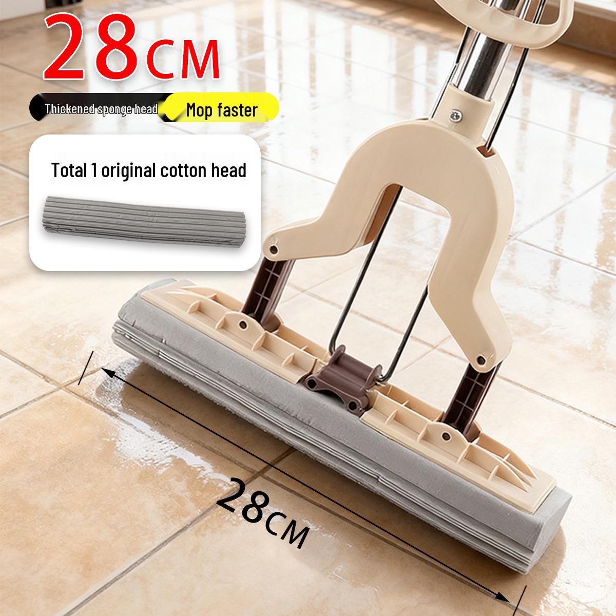 Retractable Stainless Steel Sponge Mop with Hands-Free Squeeze and High Water Absorption