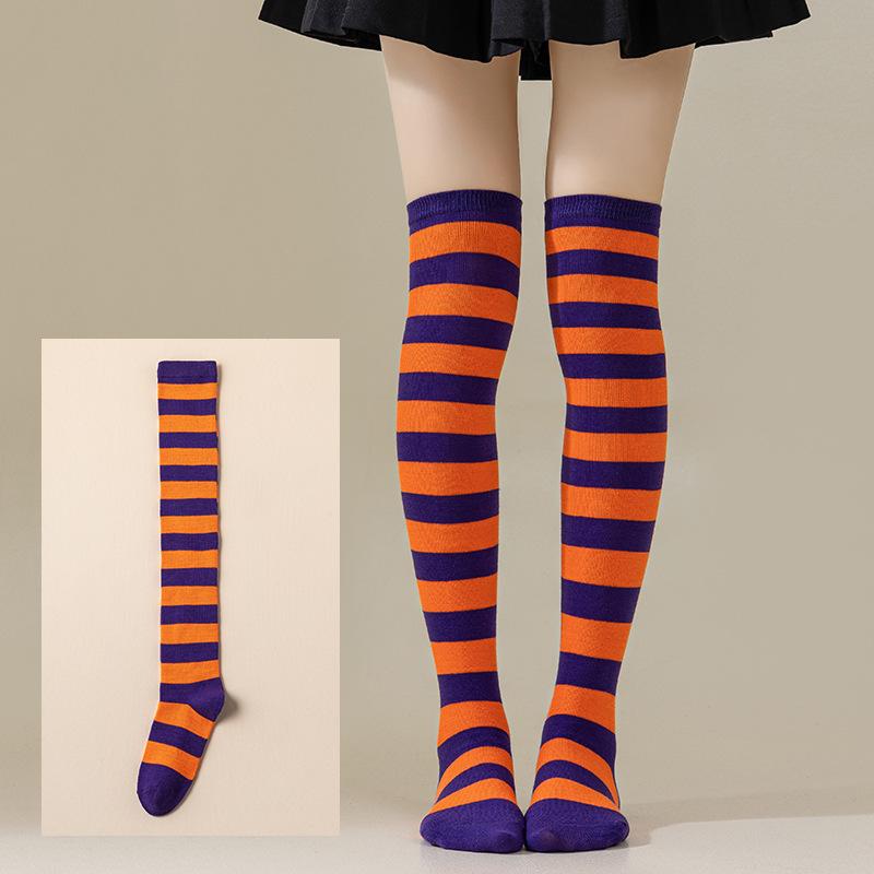 Damen Overknee Socken mit Kreuzstreifen für Halloween, Weihnachten, Karneval, Tanz und Japanische Festivals