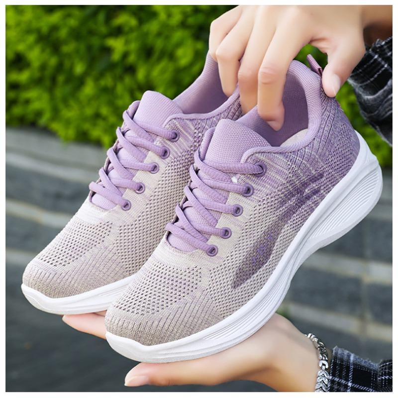 Women's Shoes 2024 Spring Casual Soft Sole Sports Shoes, Breathable Flying Mesh Shoes, Large-sized Running Shoes