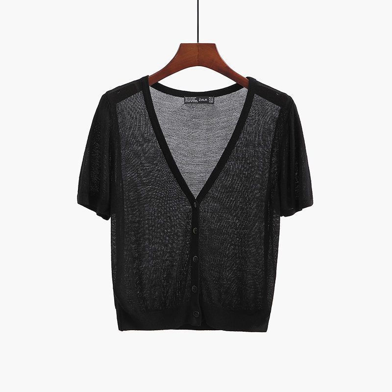 Outerwear Jerseys Summer Cardigan Women Cropped Blouses Korean Fashion Style Cute V-neck Women's Coat Black Bolero Woman Basic