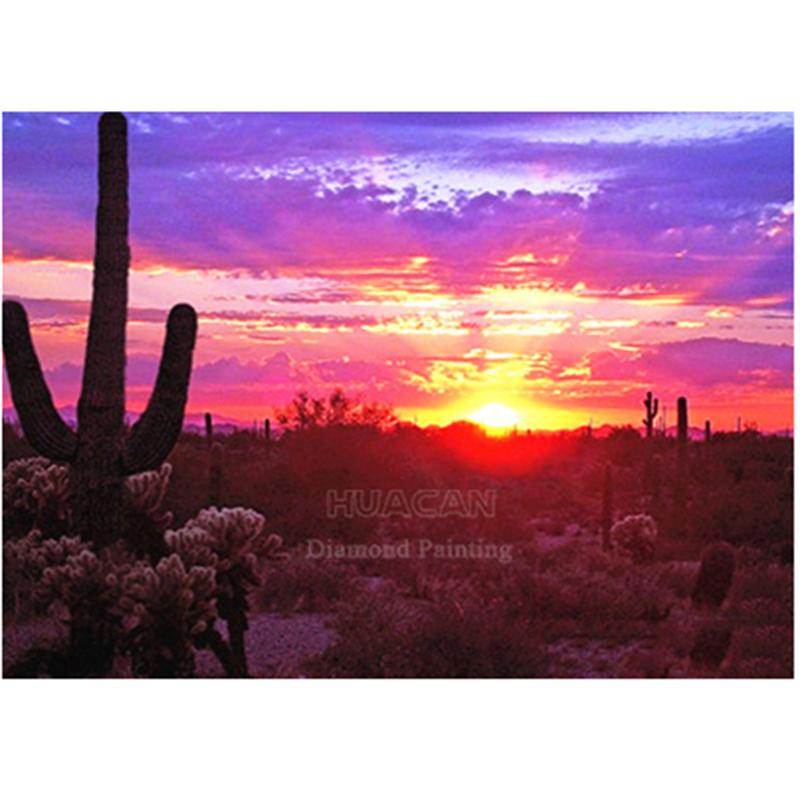 HUACAN Full Square Diamond Painting Sunset Scenery 5D Embroidery Landscape Home Decoration Diamond Art Mosaic Handmade