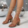 Women Sandals Summer Fashionable Round Toe Shoes Thick Heel Shallow Mouth Sandals New Sexy Elegant Banquet Wedding High Heels