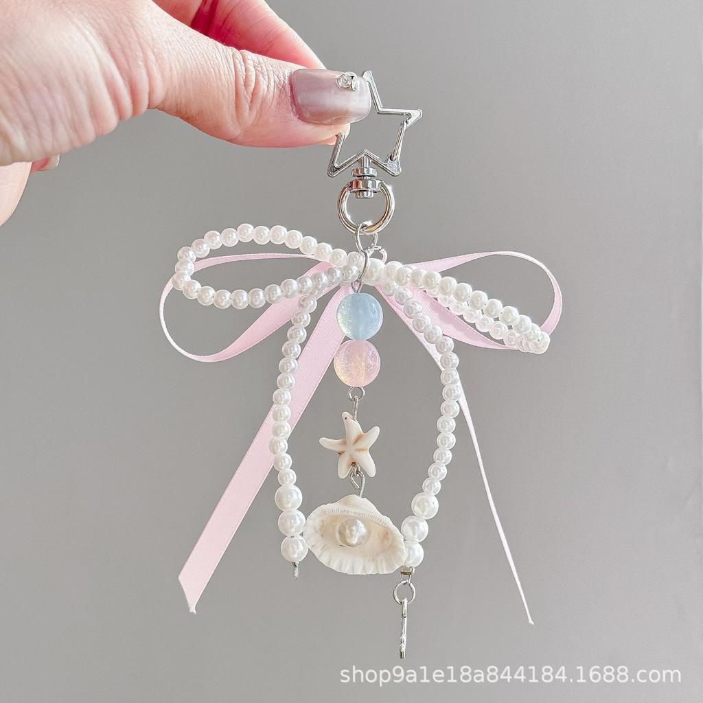 Korean Lace Bow Bag Pendant Beaded Pearl Bow Jewelry Accessories Ins Style Love Keychain