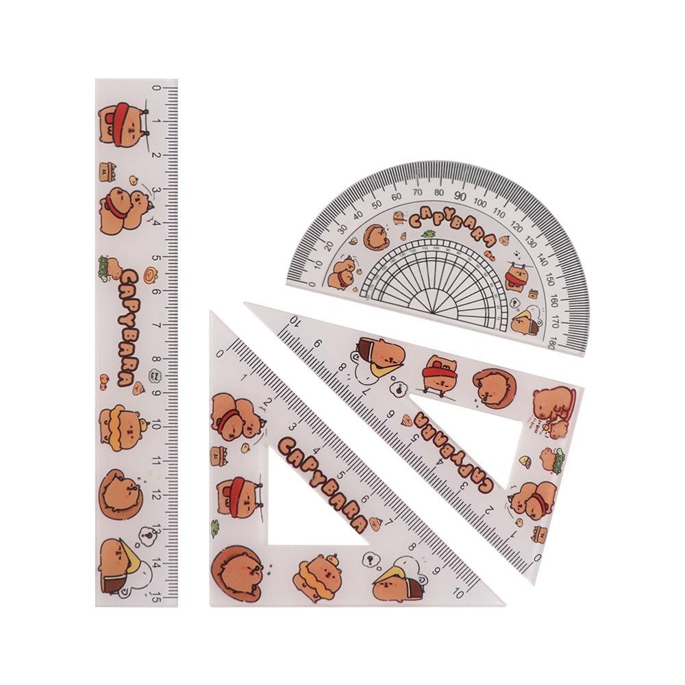 Cute Triangle Protractor Set Cartoon Capybara Pattern Ruler Set Ruler Four-piece Set  Kids Gifts