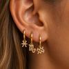 Dainty Cubic Zirconia Zodiac Sign Symbol Hoop Earrings for Women 12 Constellation Gold Plated Ear Buckle Jewelry Bijoux