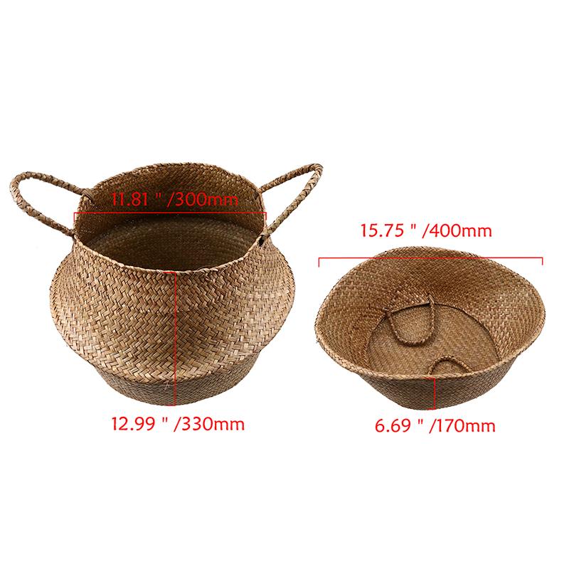 Storage Basket Rattan Straw Basket Flower Baskets Garden Planter Flower Pot Wicker Folding Flower Pot Seagrasss