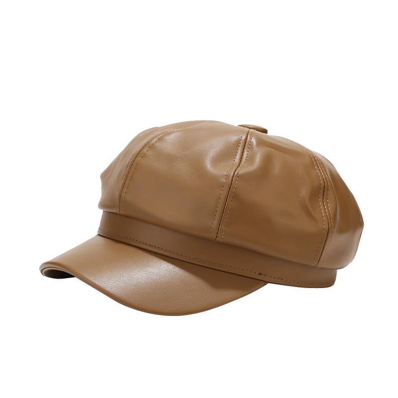 Korean Style Pu Leather Beret Hat For Women Winter Casual Sun Protection Fashion Accessory