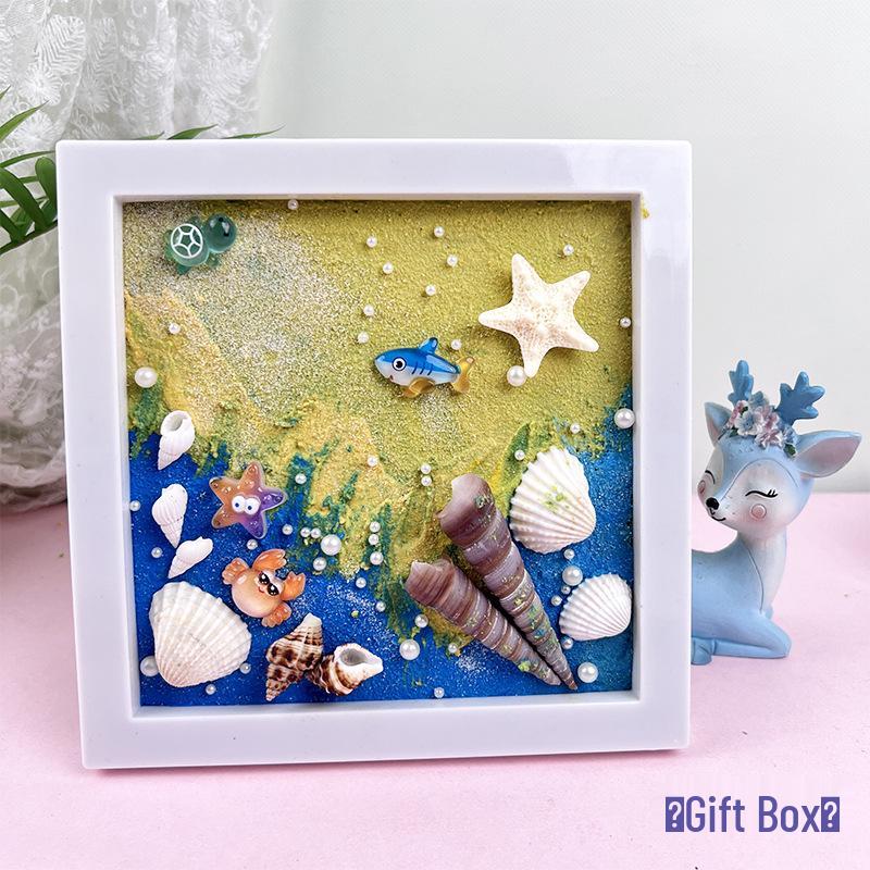 Natural Conch Seashell Beach Photo Frame: Hand-Painted DIY Decorative Texture Painting Kit for Kids