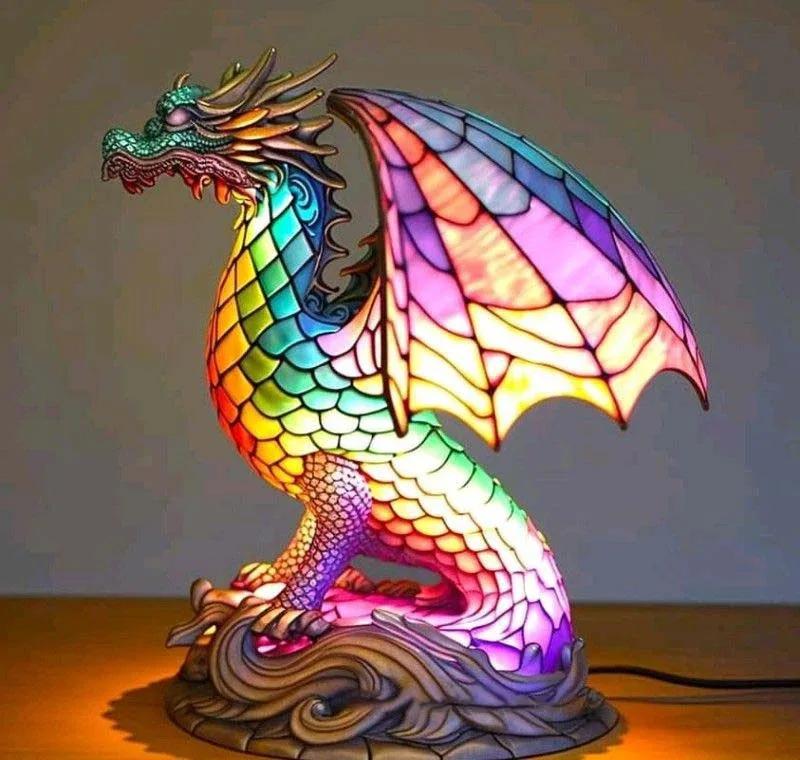 Resin Stained Glass Animal Table Light Night Light Owl Horse Rooster Elephant Table Lamp for Living Room Home Bedroom Decoration